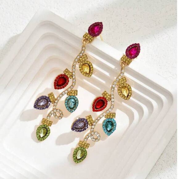 NEW Colorful Christmas String Lights Holiday Bling Gemstone Earrings - Picture 3 of 5